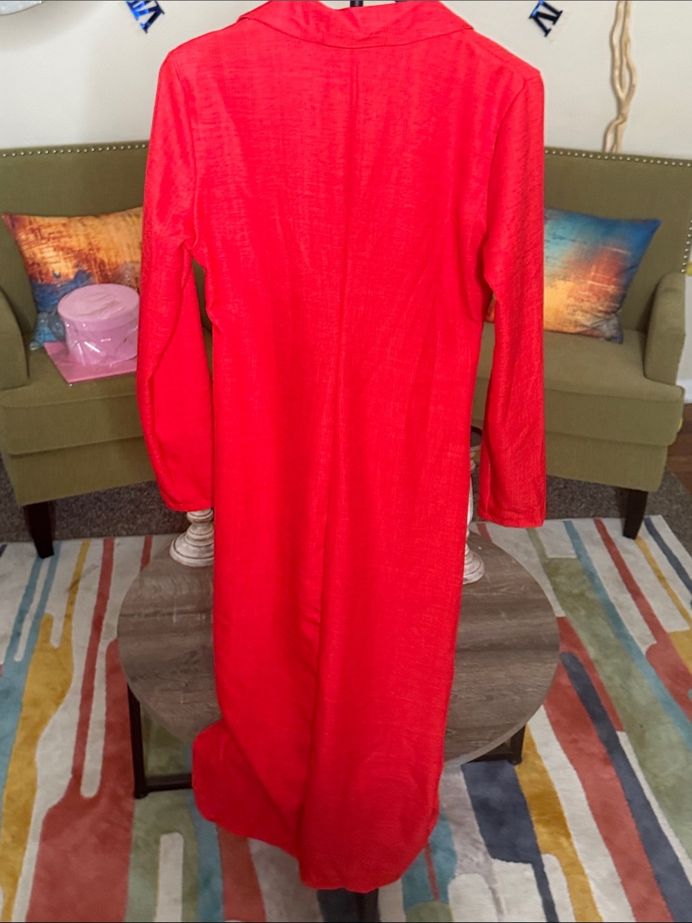 Red Ruched Zip-Front Women's Dress - Picture 3 of 3